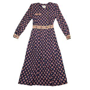Jane Singer Vintage 4 Dress Navy Print Eclectic Buttons